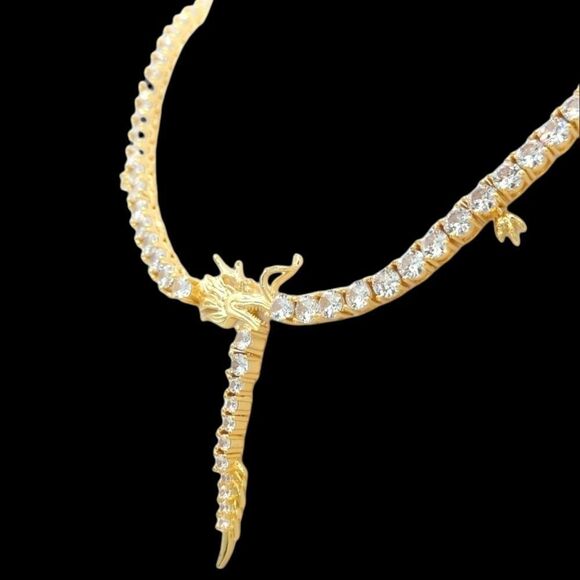 14K Yellow Gold Finish Chinese Dragon 21inch x 5mm Tennis Chain. - Picture 3 of 8